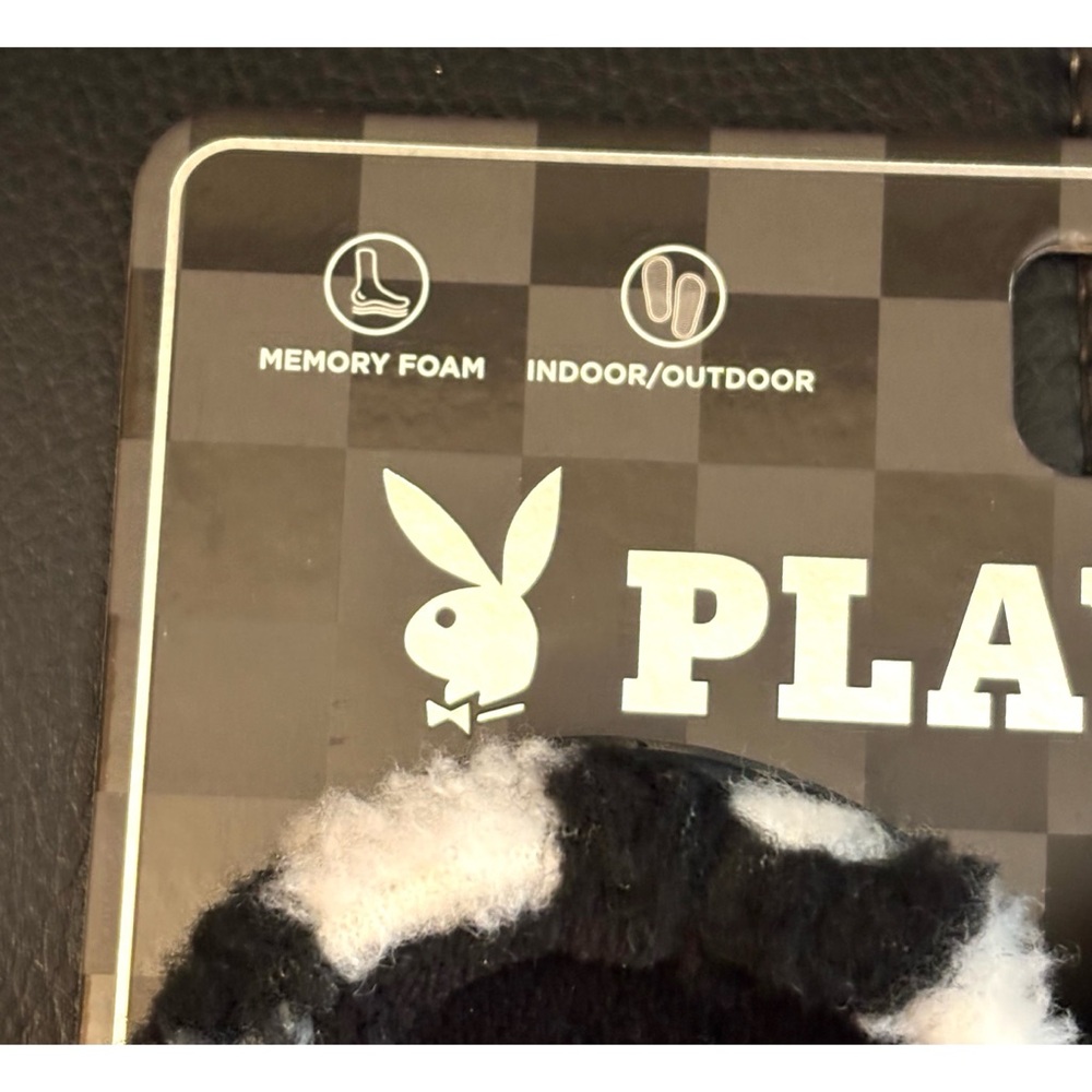 PLAYBOY MENS FUZZY SLIP ON SLIPPERS XL 13/14 CHECKERED MEMORY FOAM PREPPY DAPPER - Picture 6 of 8